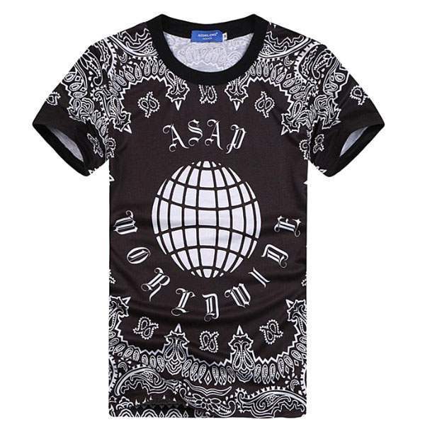 T-shirt à manches courtes Casual Unisex Fashion Hip hop ASAP Worldwide Noir